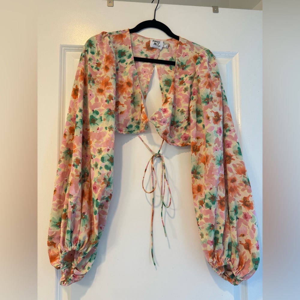 Princess Polly Floral Long Sleeve Cropped Top